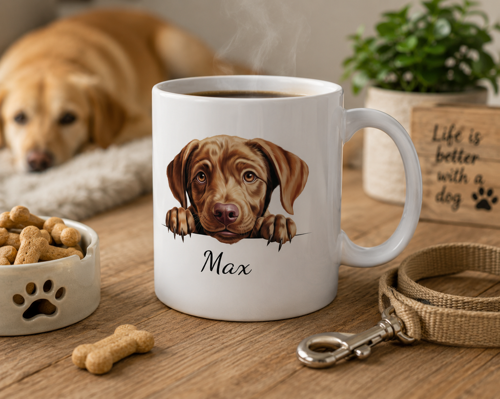 Personalized Labrador peeking mug mockup view