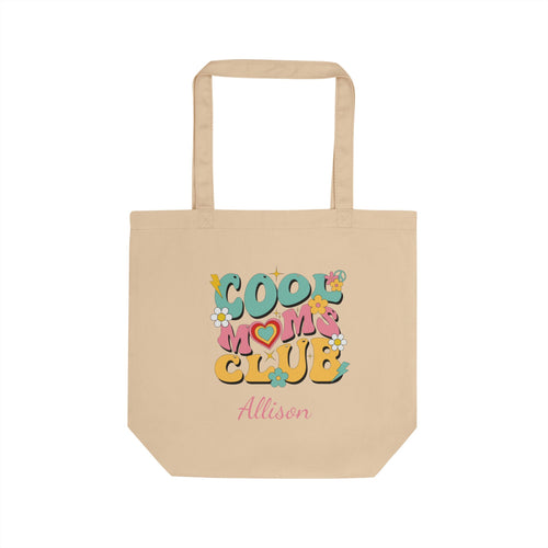 Personalized Cool Moms Club retro tote bag with custom name