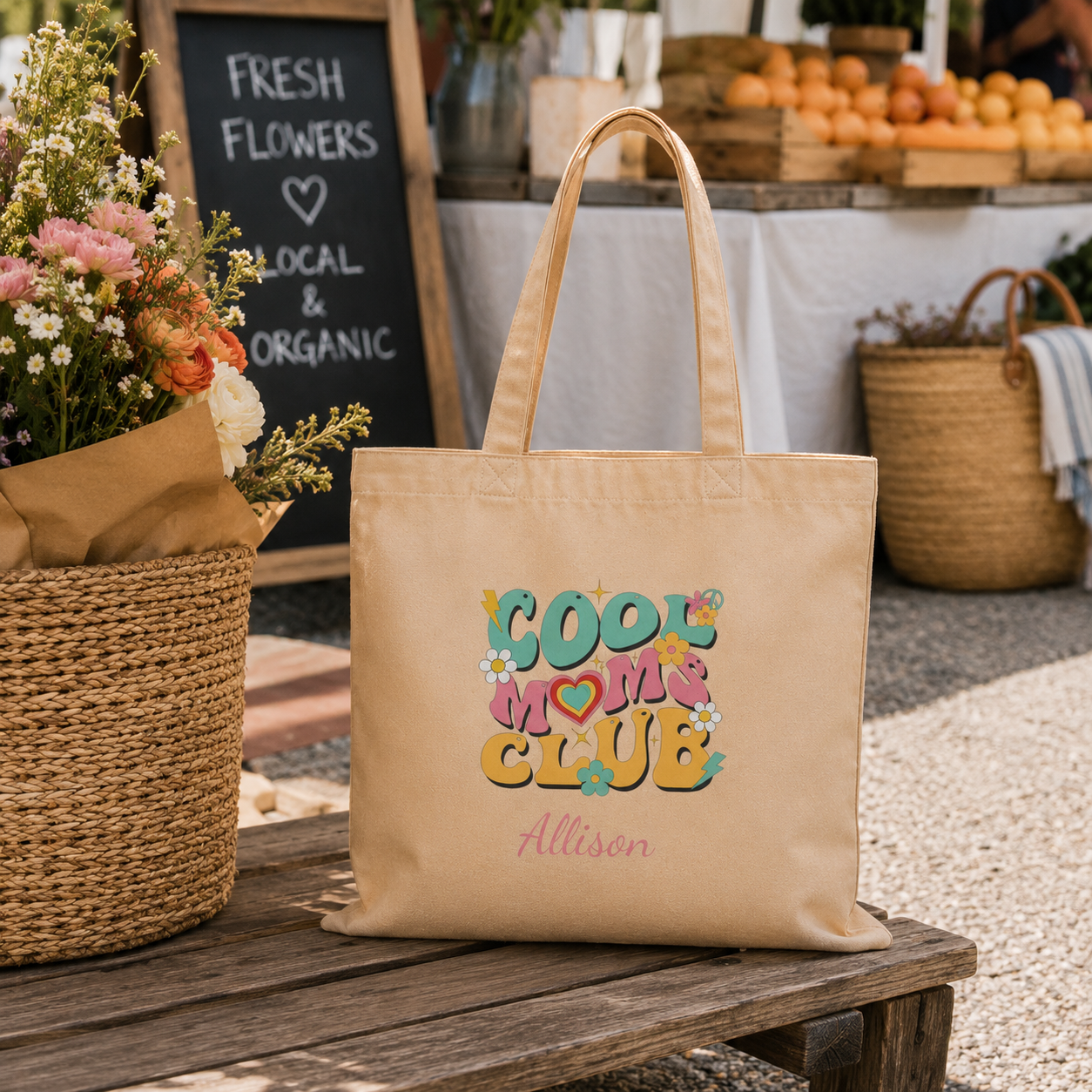 Cool Moms Club tote bag size and dimensions reference