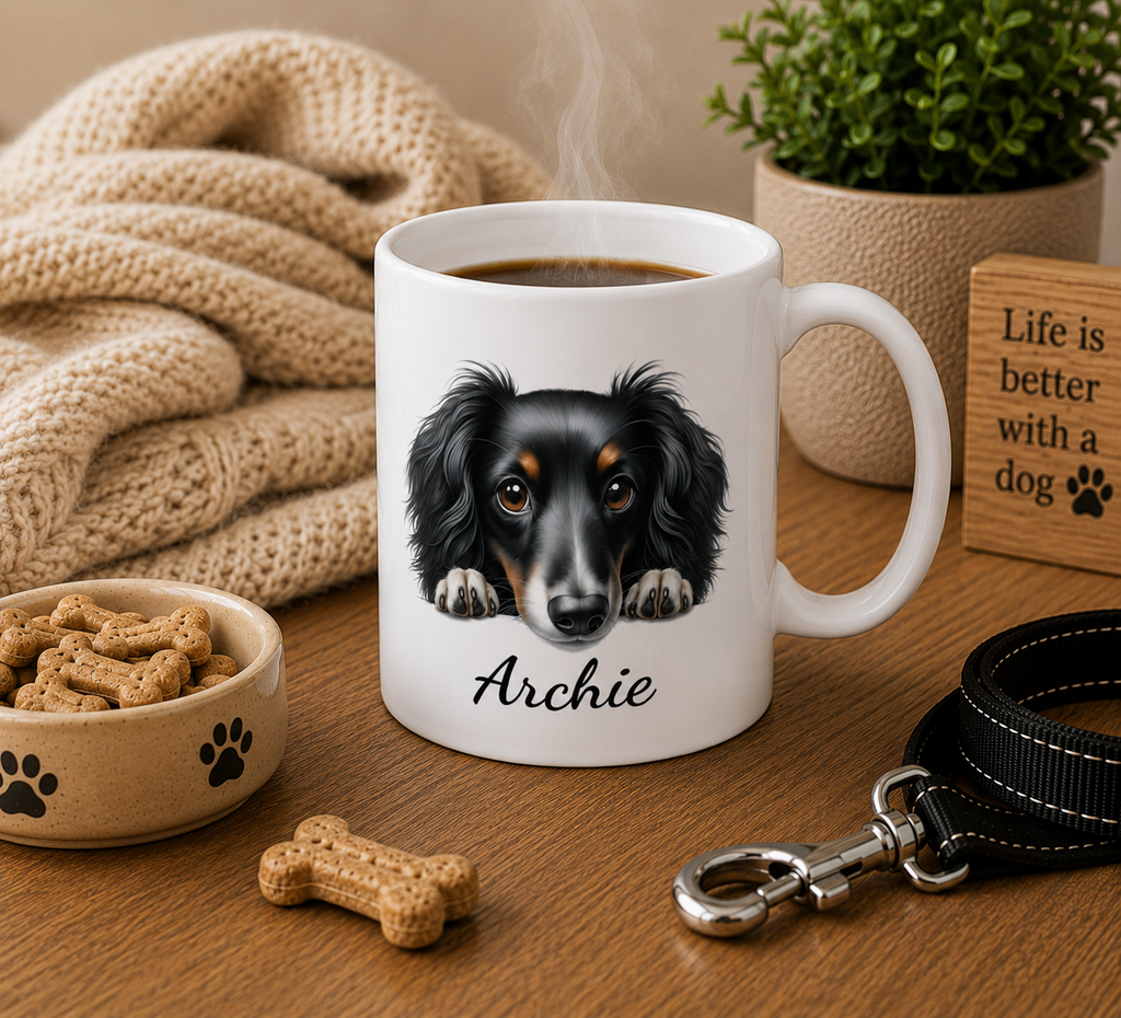 Personalized Dachshund peeking mug mockup view