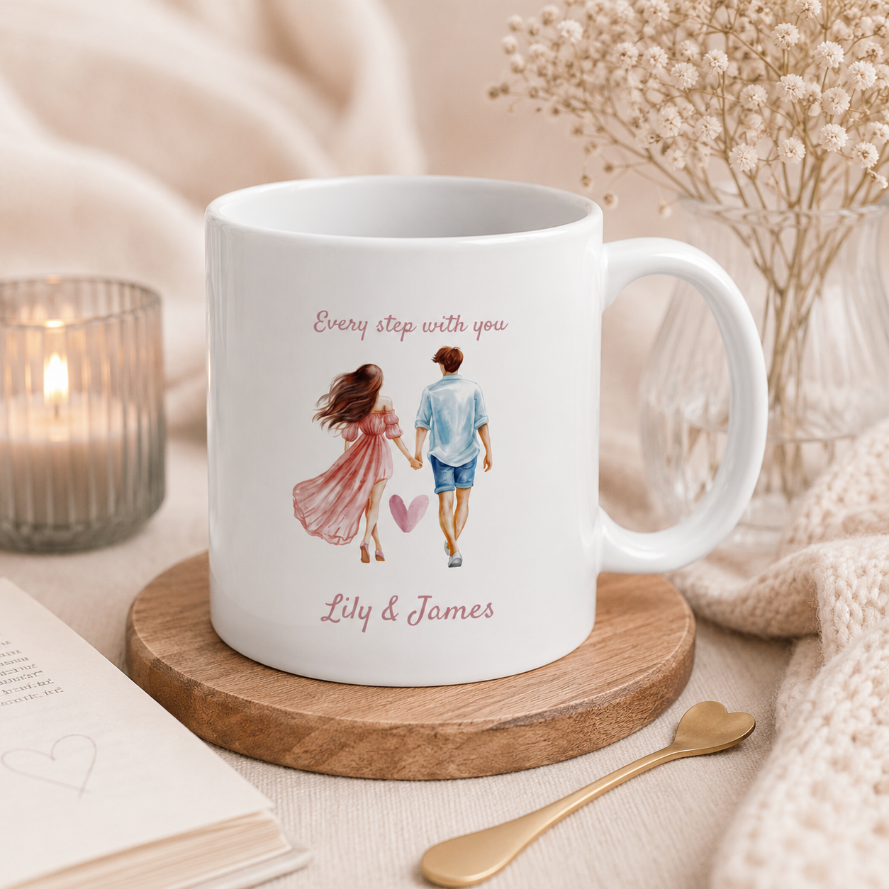 Personalized couples walking mug mockup view