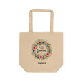 Personalized 'First Time Grandma' floral wreath natural cotton tote bag with a custom name