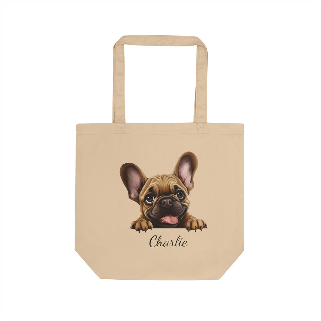 Personalized French Bulldog peeking tote bag with custom dog name