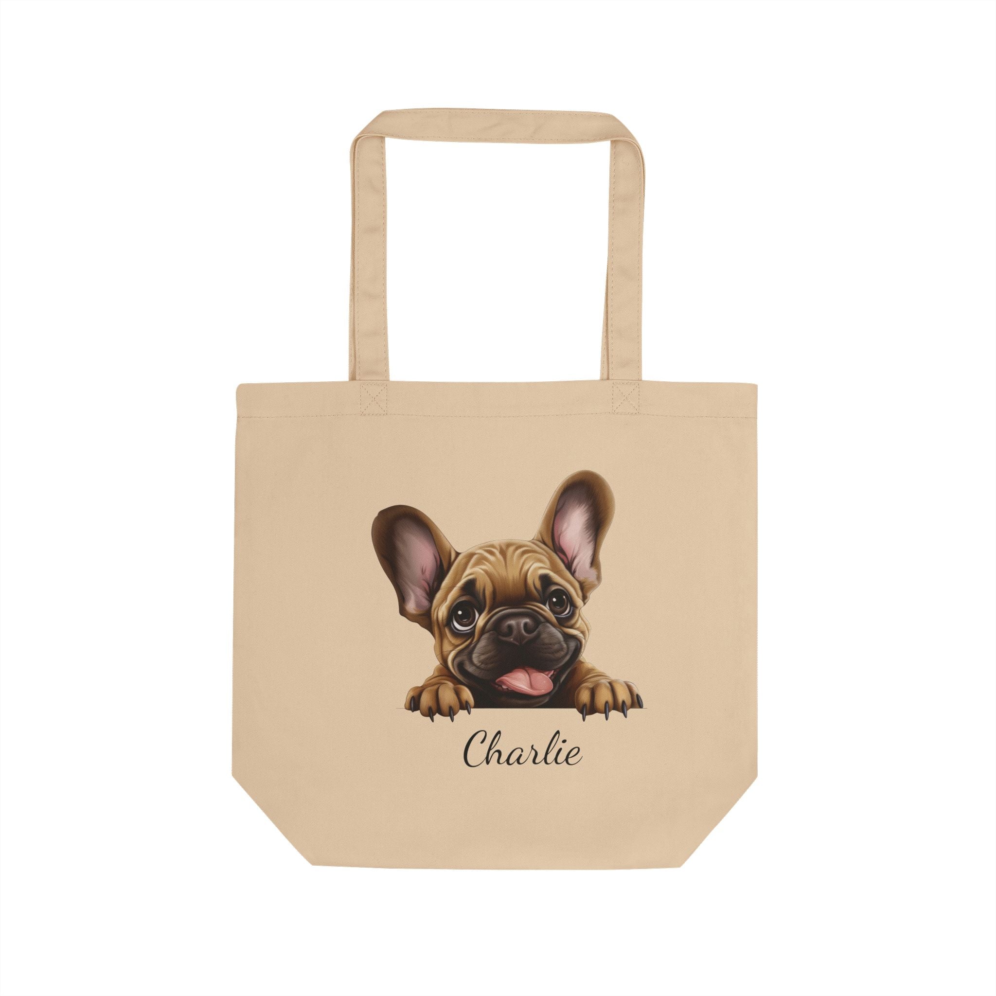 Personalized French Bulldog peeking tote bag with custom dog name