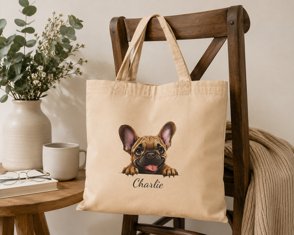 French Bulldog tote bag size and dimensions reference