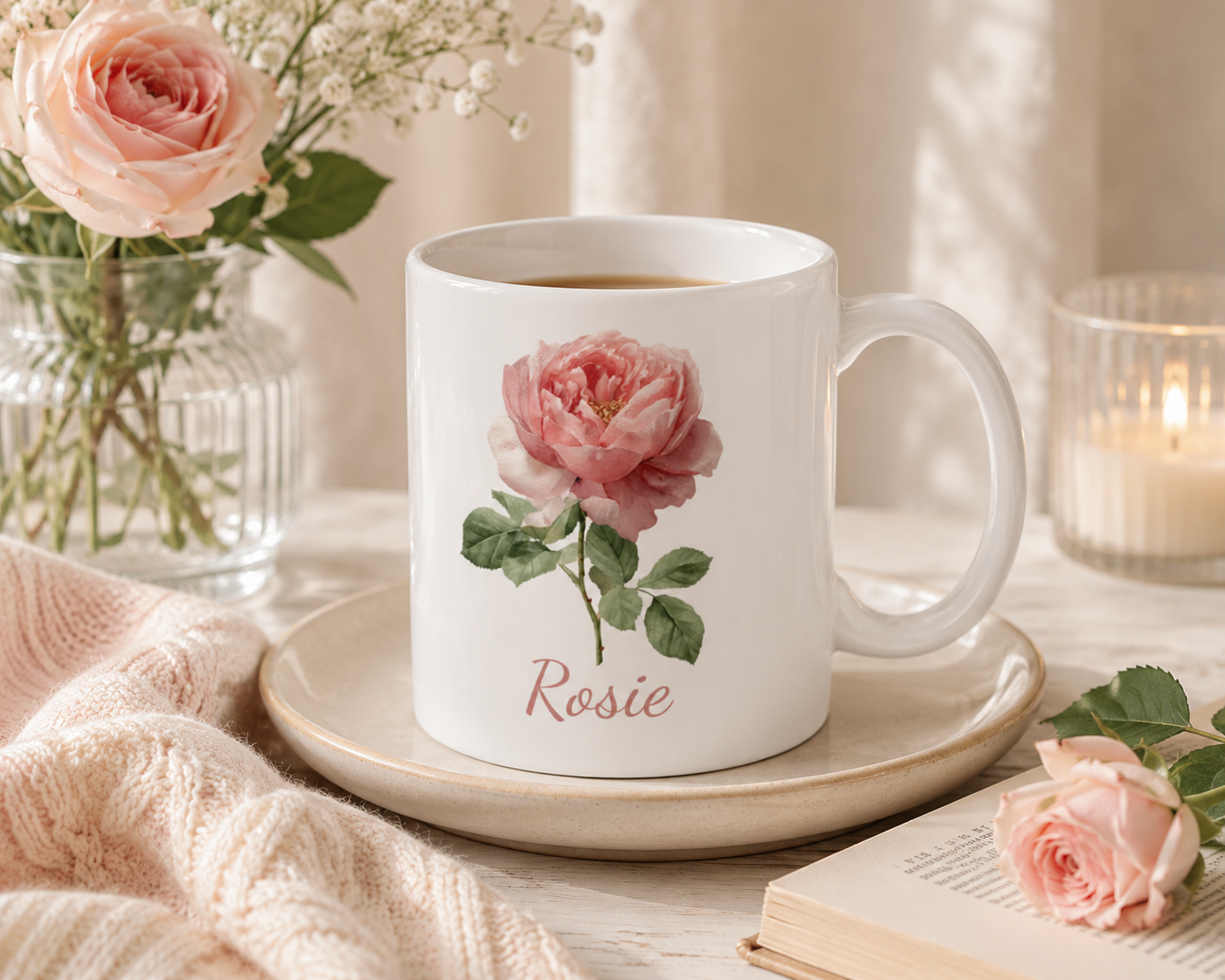 Personalized June rose birth flower mug mockup view
