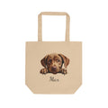 Personalized Chocolate Labrador peeking tote bag with custom dog name