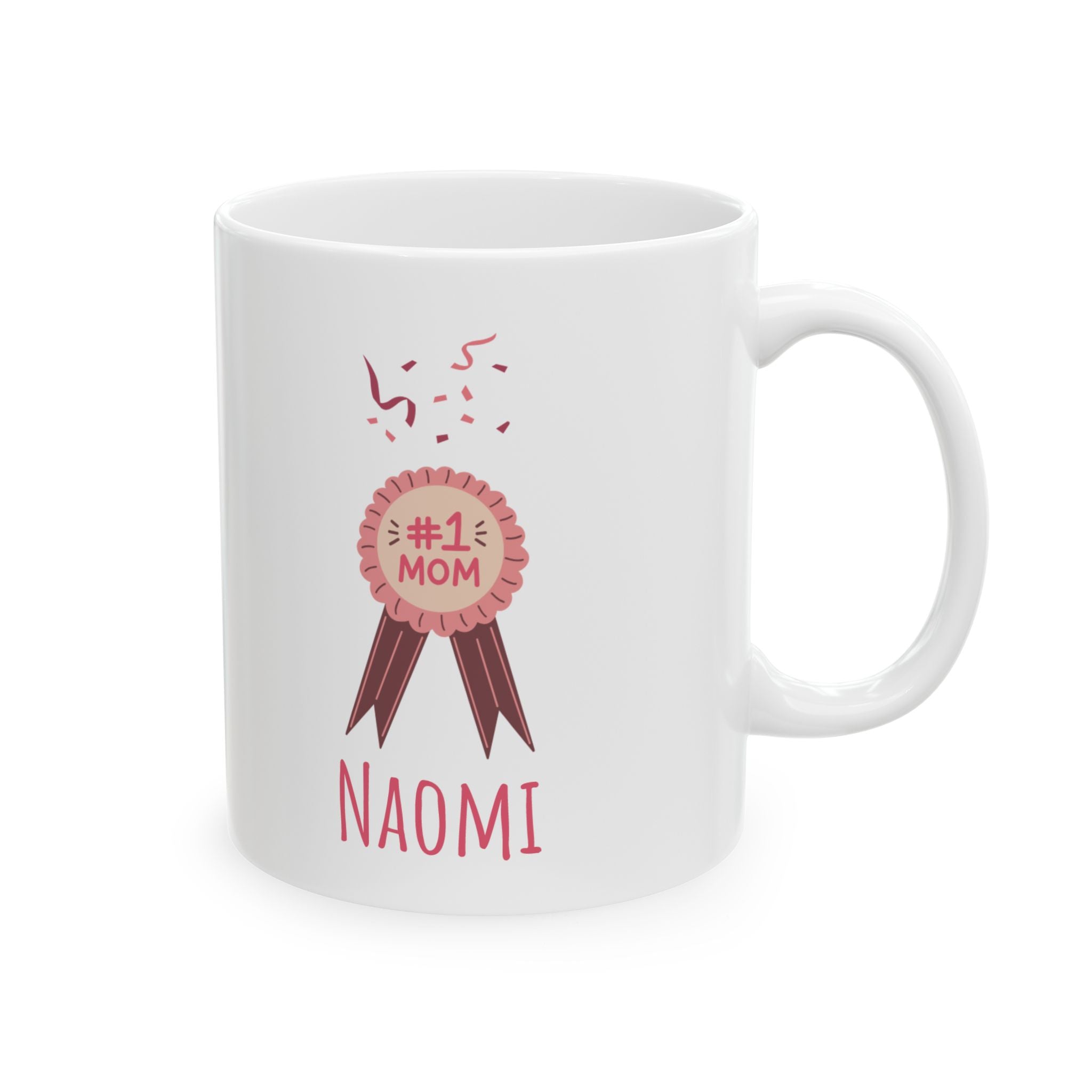 Personalized #1 Mom award mug — main product shot with rosette badge design