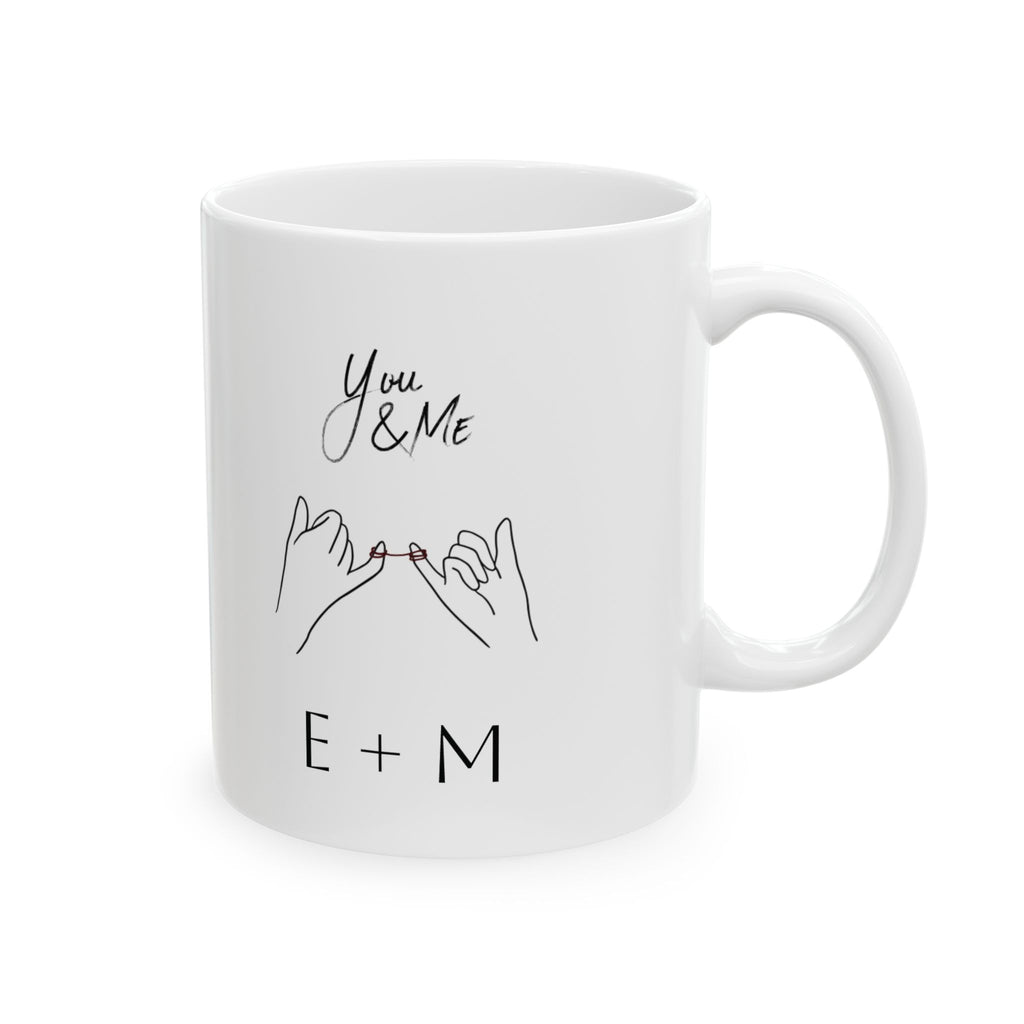 Personalized pinky promise couples mug — main shot showing 'You & Me' line art design