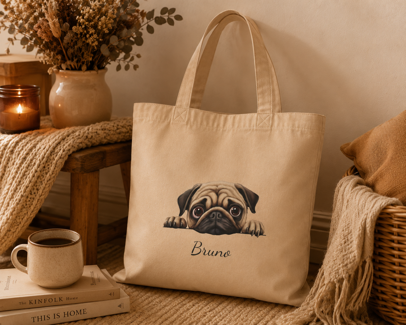 Pug tote bag size and dimensions reference