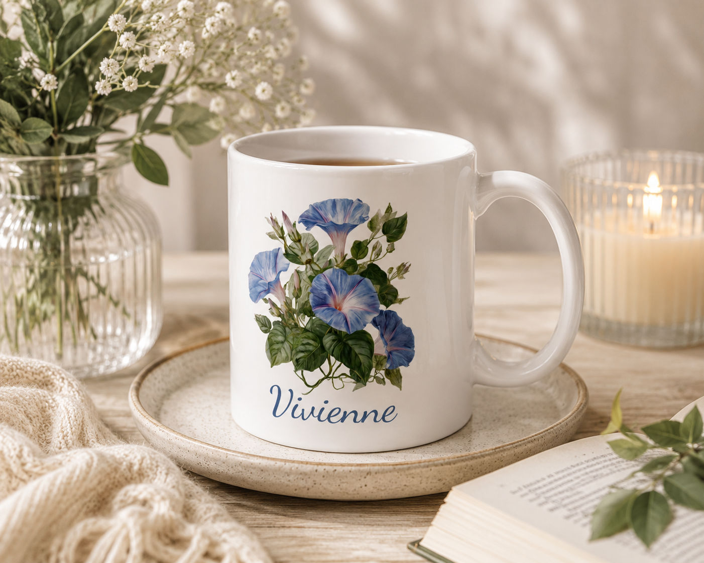 Personalized September morning glory birth flower mug mockup view