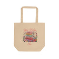 Personalized She's a Teacher book stack tote bag with custom name