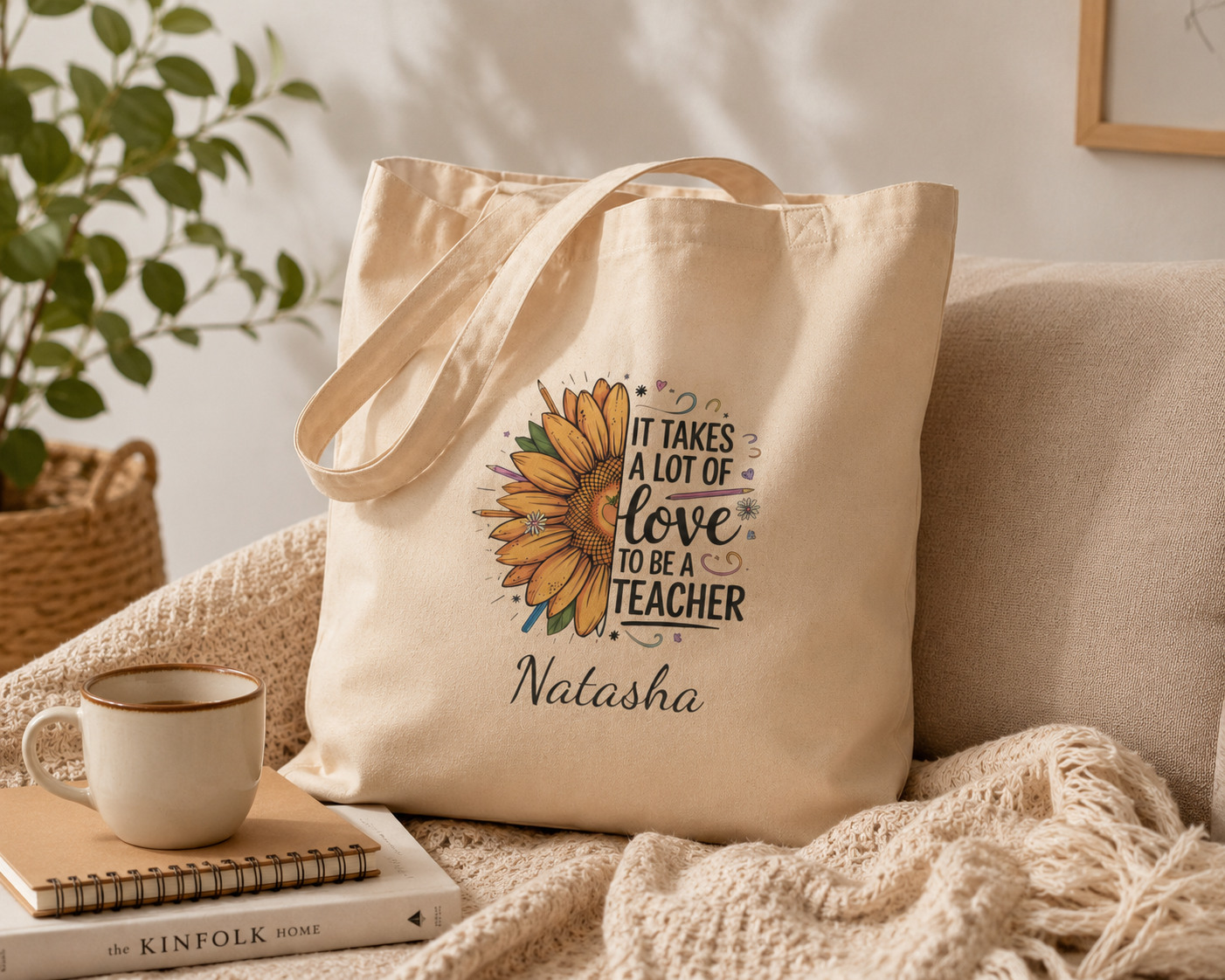 Sunflower teacher tote bag size and dimensions reference