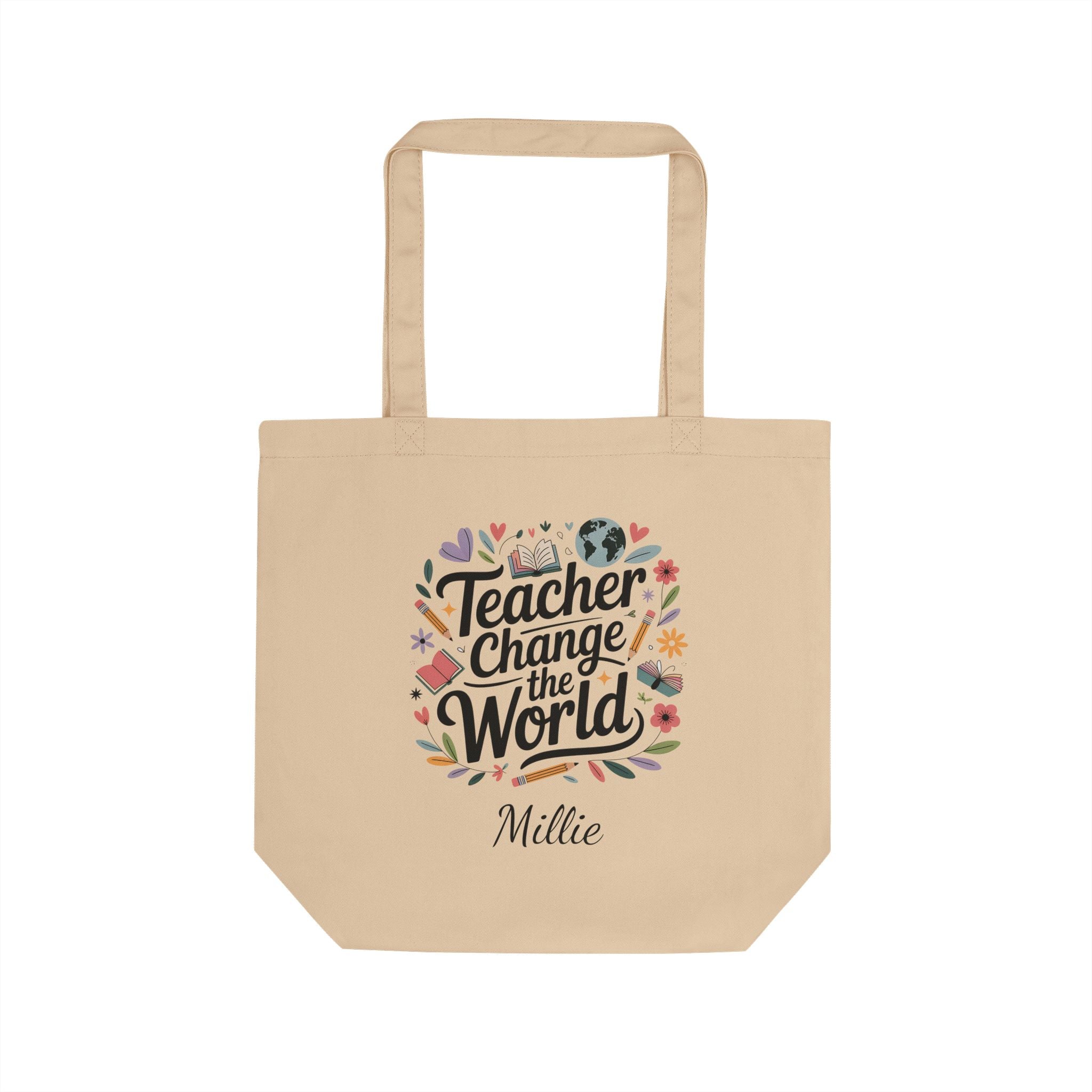 Personalized Teachers Change the World tote bag with custom name