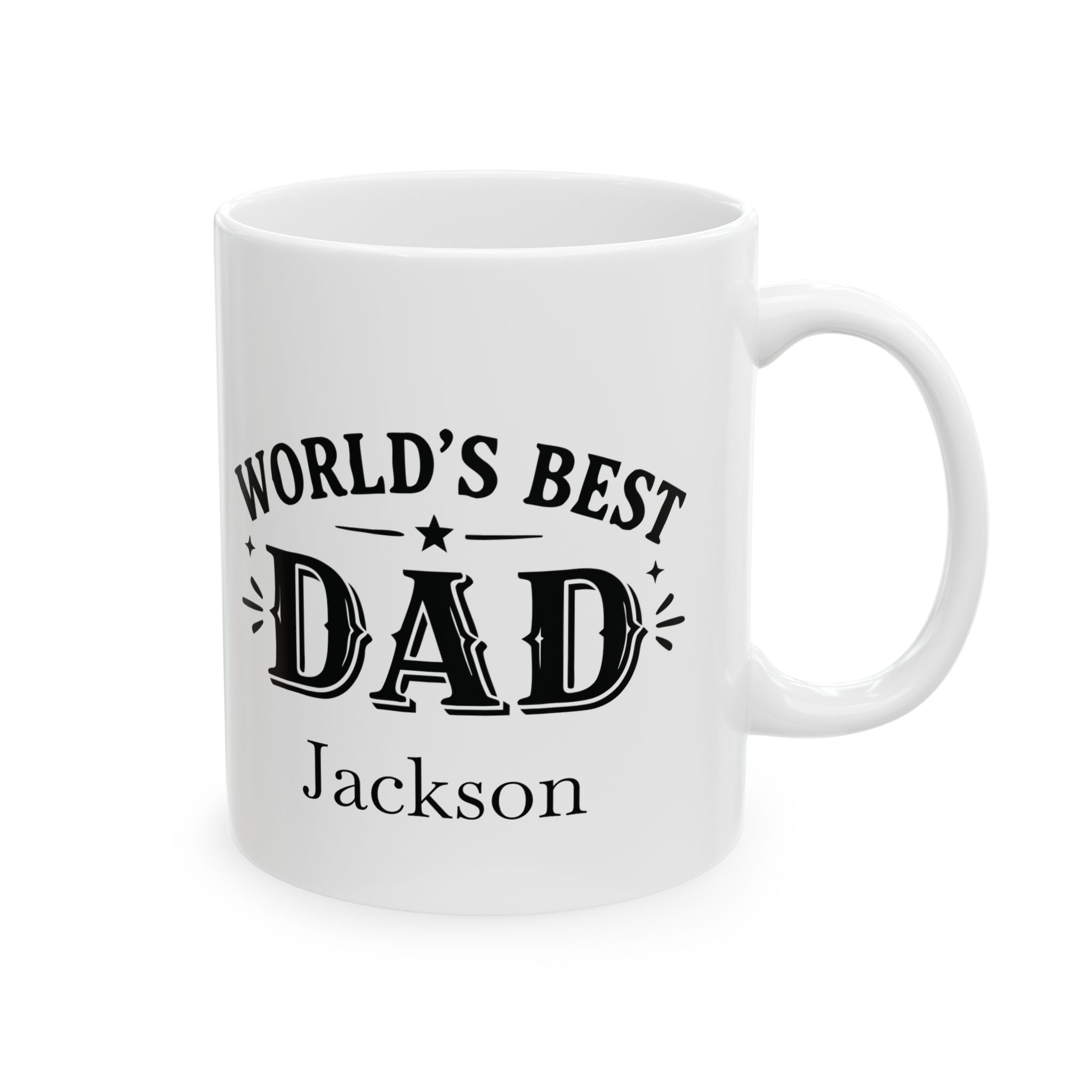 Personalized World's Best Dad mug — main shot showing bold vintage typography