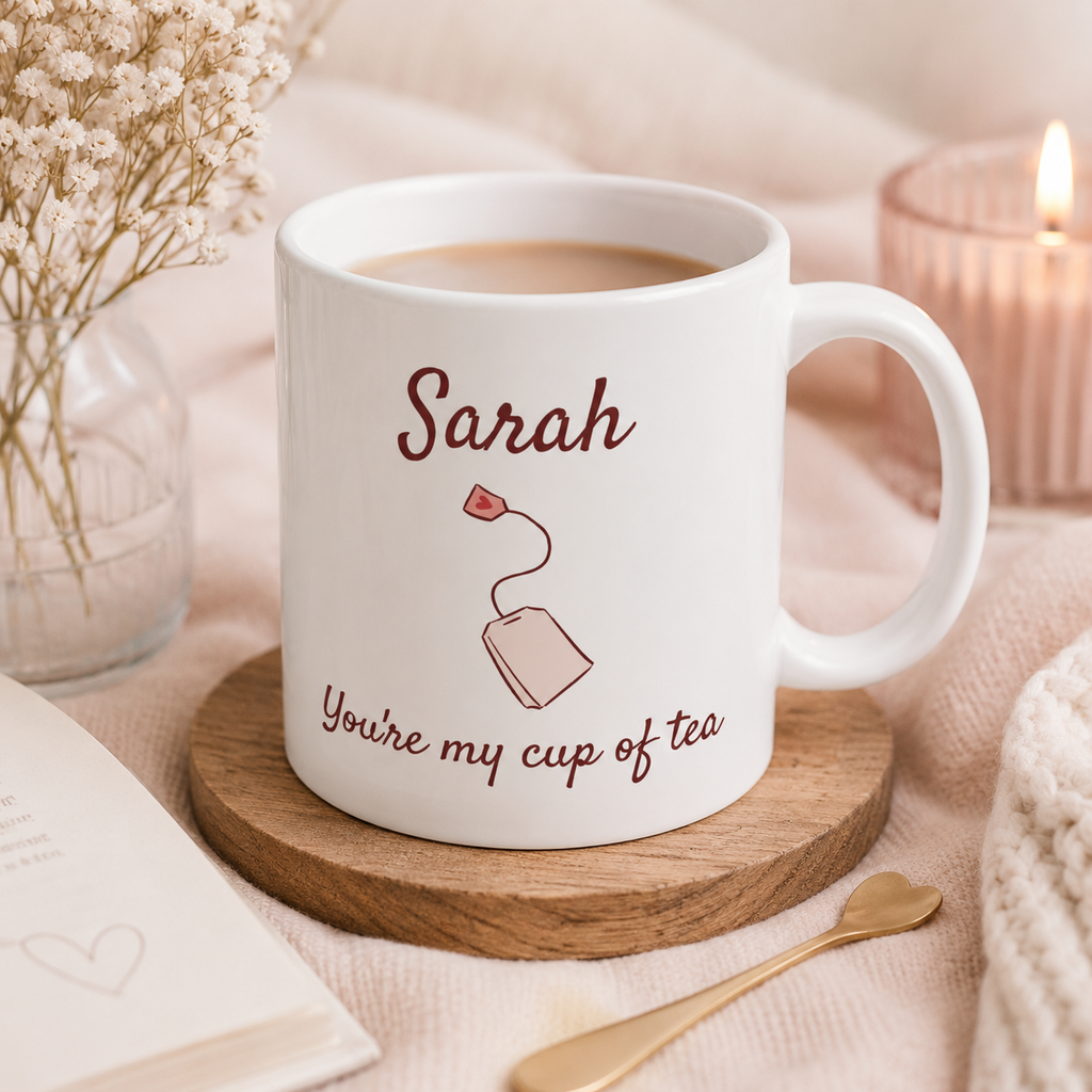 Personalized cup of tea name mug mockup view